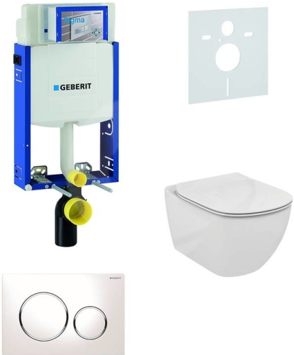 Sada pro závěsné WC, klozet, tlačítko Sigma 20 bílá/lesklý chrom/bílá, sedátko Ideal Standard Tesi