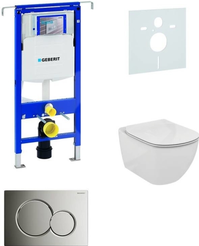 Sada pro závěsné WC, klozet, tlačítko Sigma 01 chrom, sedátko Ideal Standard Tesi