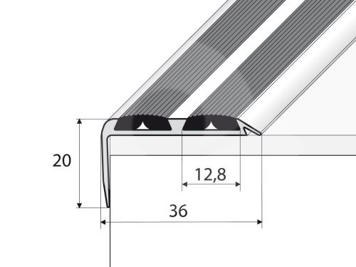 Schodová hrana s protiskluznou gumou Profil Team 36x20mm 2,7m stříbrná