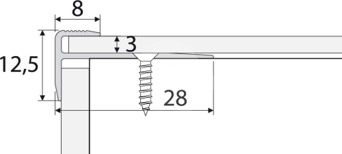 Schodová hrana pro vinylové podlahy do 3mm Profil Team 28x12,5mm 2,7m stříbrná