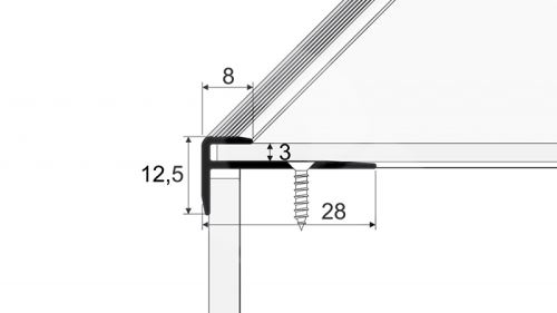 Schodová hrana pro vinylové podlahy do 3mm Profil Team 28x12,5mm 1,2m inox