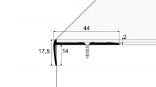 Schodová hrana pro vinylové podlahy do 2mm Profil Team 44x17,5mm 1,2m stříbrná