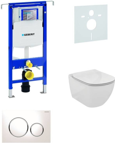 Sada pro závěsné WC, klozet, tlačítko Sigma 20 bílá/lesklý bílá, sedátko Ideal Standard Tesi