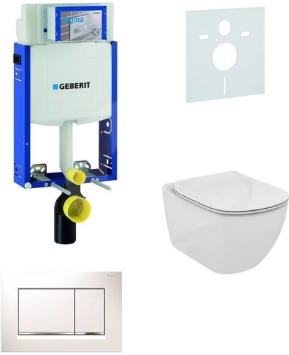 Sada pro závěsné WC, klozet, tlačítko Sigma 30 bílá/lesklý chrom, sedátko Ideal Standard Tesi