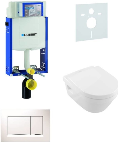 Sada pro závěsné WC, klozet, tlačítko Sigma 30 bílá/lesklý chrom/bílá, sedátko Villeroy & Boch