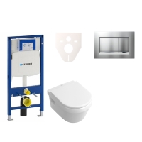 Sada pro závěsné WC, klozet, tlačítko Sigma 30 matný/lesklý chrom, sedátko softclose Villeroy &amp; Boch