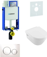 Sada pro závěsné WC, klozet, tlačítko Sigma 20 bílá/lesklý chrom/bílá, sedátko Villeroy &amp; Boch