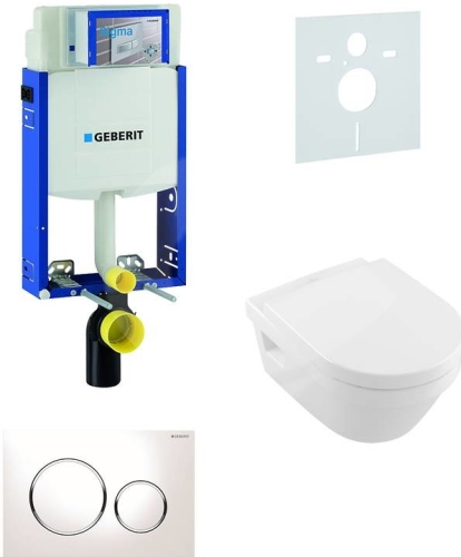 Sada pro závěsné WC, klozet, tlačítko Sigma 20 bílá/lesklý chrom/bílá, sedátko Villeroy & Boch