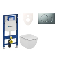 Sada pro závěsné WC, klozet, tlačítko Sigma 01 matný chrom, sedátko Ideal Standard Tesi