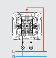 Montáž a zapojení dvojvypínače (5) 10A/250V, cena práce za montáž 1 kusu bez materiálu