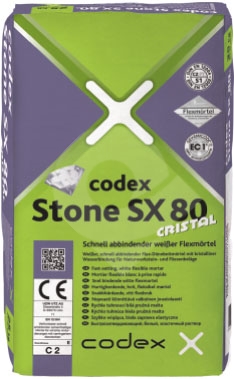 Rychle tvrdnoucí flexi malta pro tenké lože CODEX Stone SX 80 cristal S1 C2FT 25kg